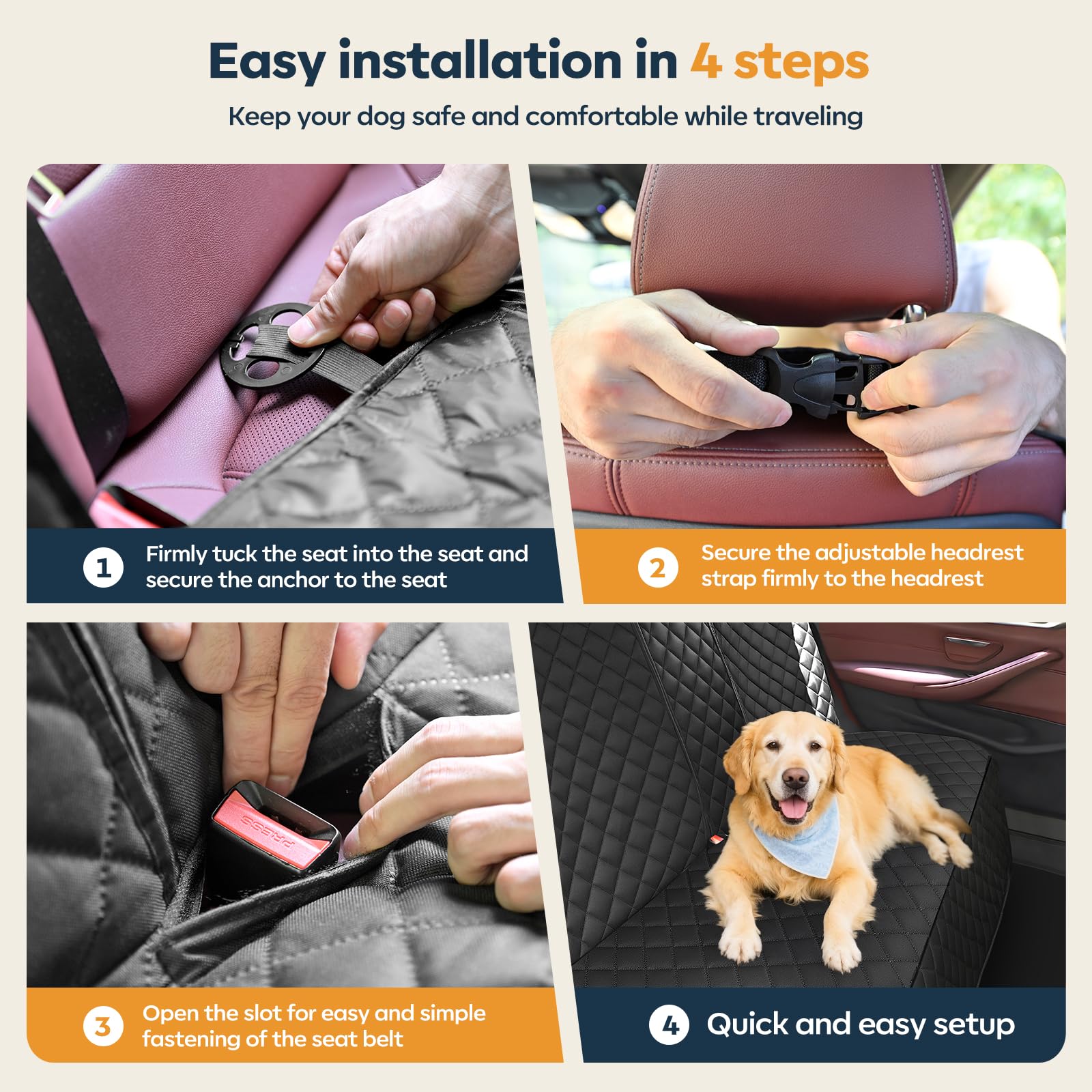 Eamefia dog seat cover back seat easy install with buckles and straps.