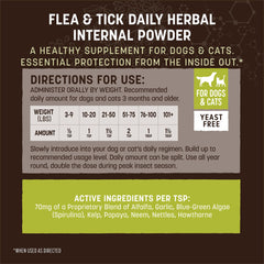 Earth Animal Apothecary powder sprinkled on dog food for gentle, natural support.