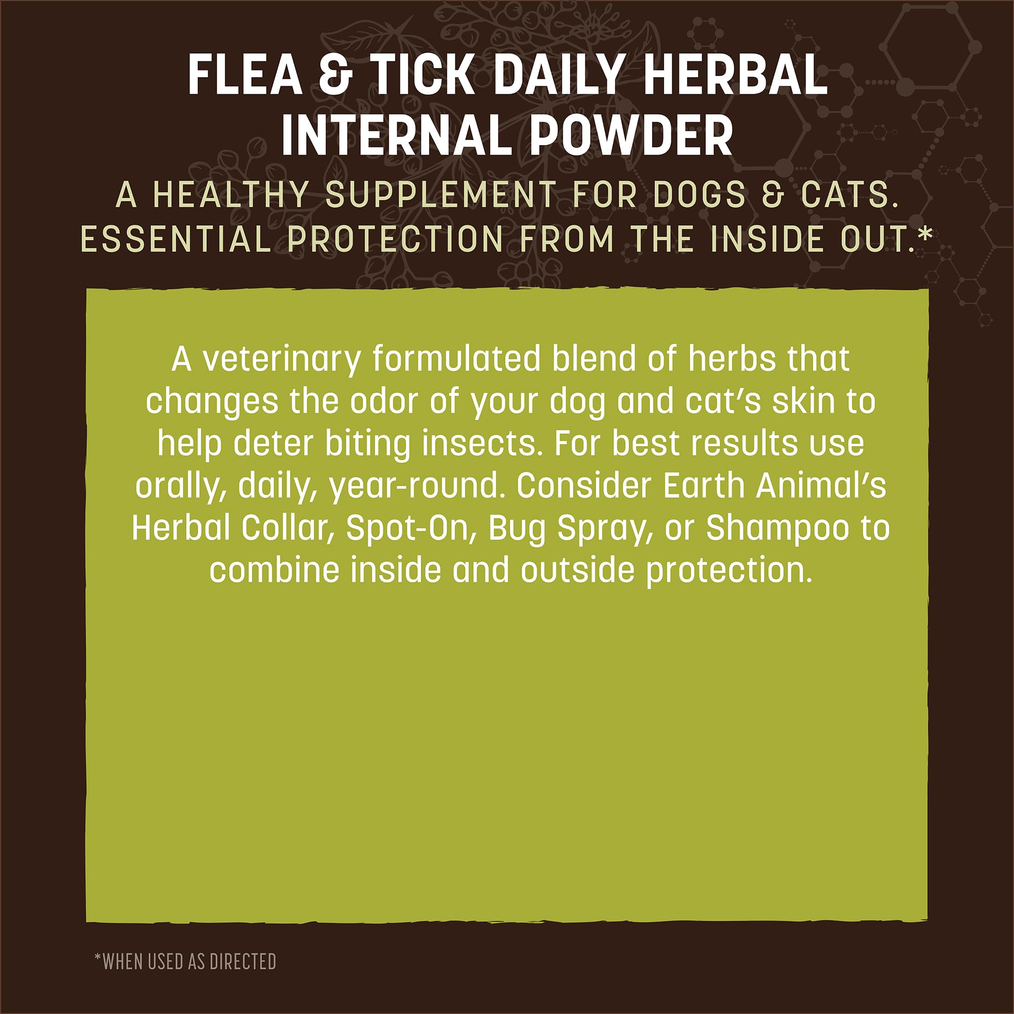 Earth Animal Apothecary powder shown with measuring spoon enables easy, consistent dosing.