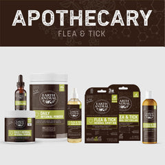 Earth Animal Apothecary veterinary-formulated ingredients panel signals natural flea and tick support