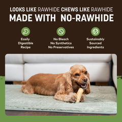 Earth Animal No Hide Chews two-piece rolls demonstrate rawhide-free design for small dogs.