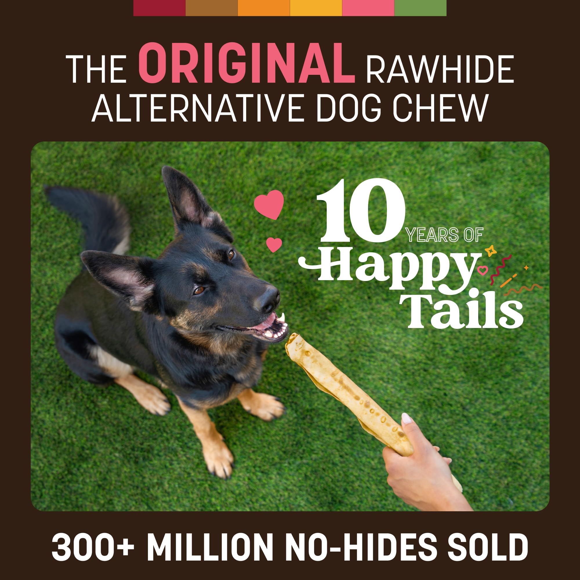 Earth Animal No Hide Large Dog Chews in action showing dogs chewing long-lasting, digestible chews