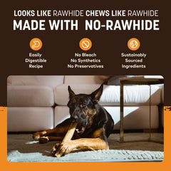 Earth Animal No Hide Chews USA-made badge emphasizes domestic production.