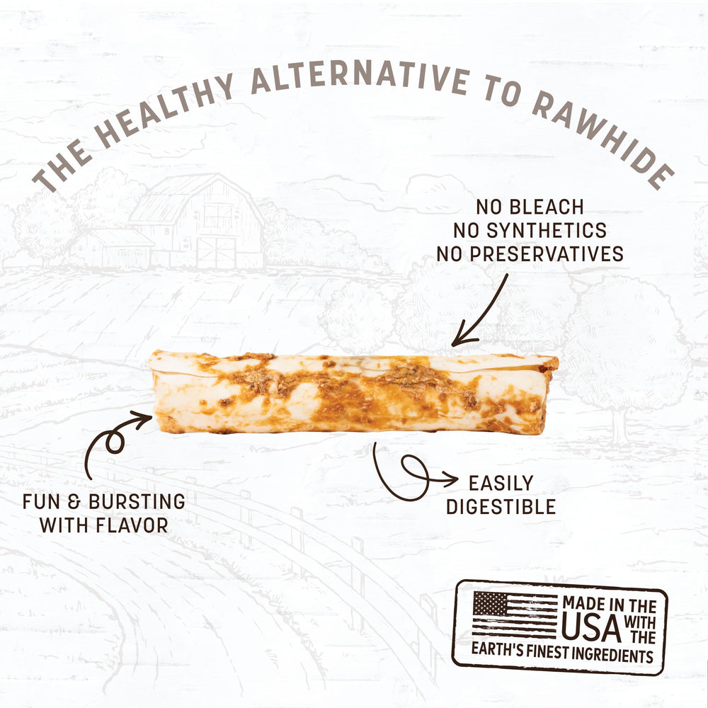 Medium dog receiving Earth Animal No Hide Chews, fit for 40-69 lb range.
