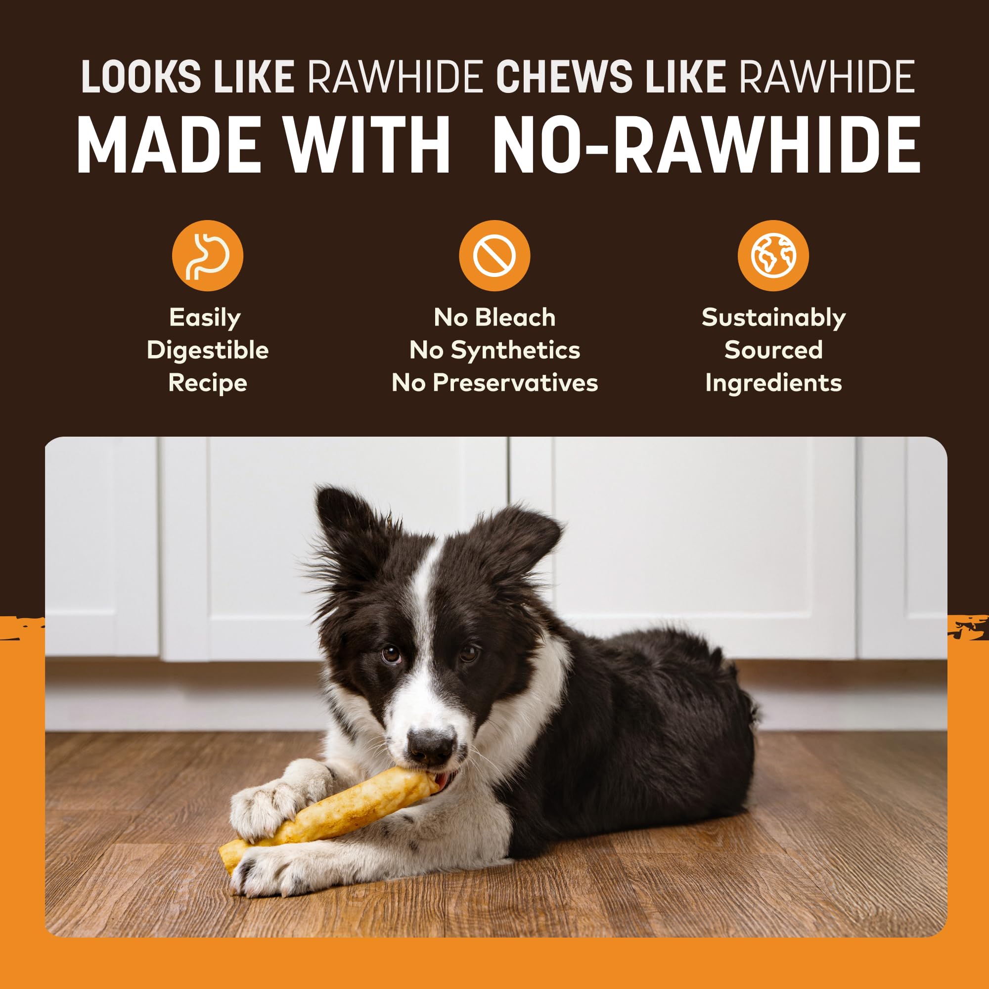 Earth Animal No Hide Chews for medium dogs, supports focused chew sessions.