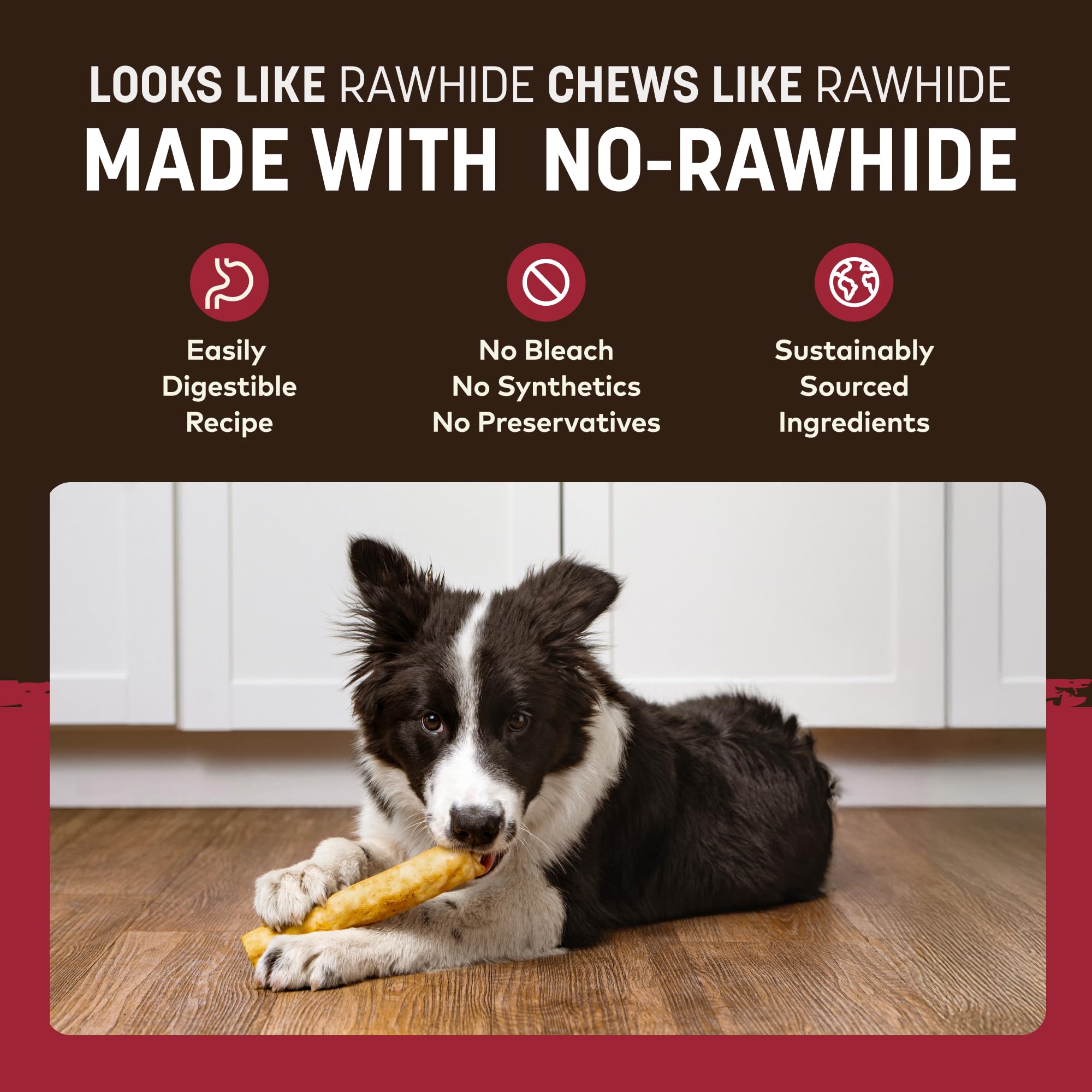 Earth Animal No Hide Chews no bleaches-preservatives; cleaner ingredient list.