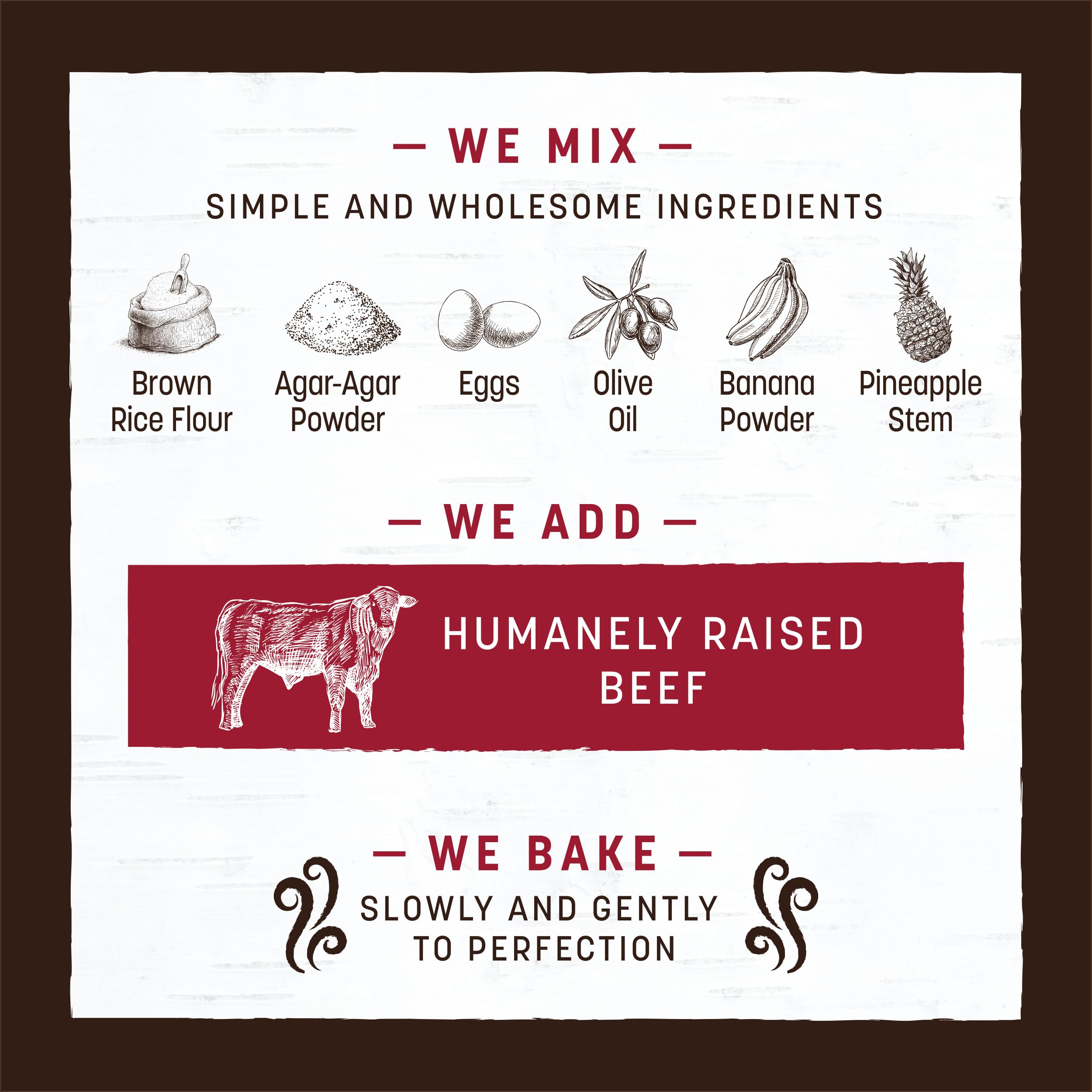 Baking process view of Earth Animal No Hide Chews beef rolls, handcrafted texture.