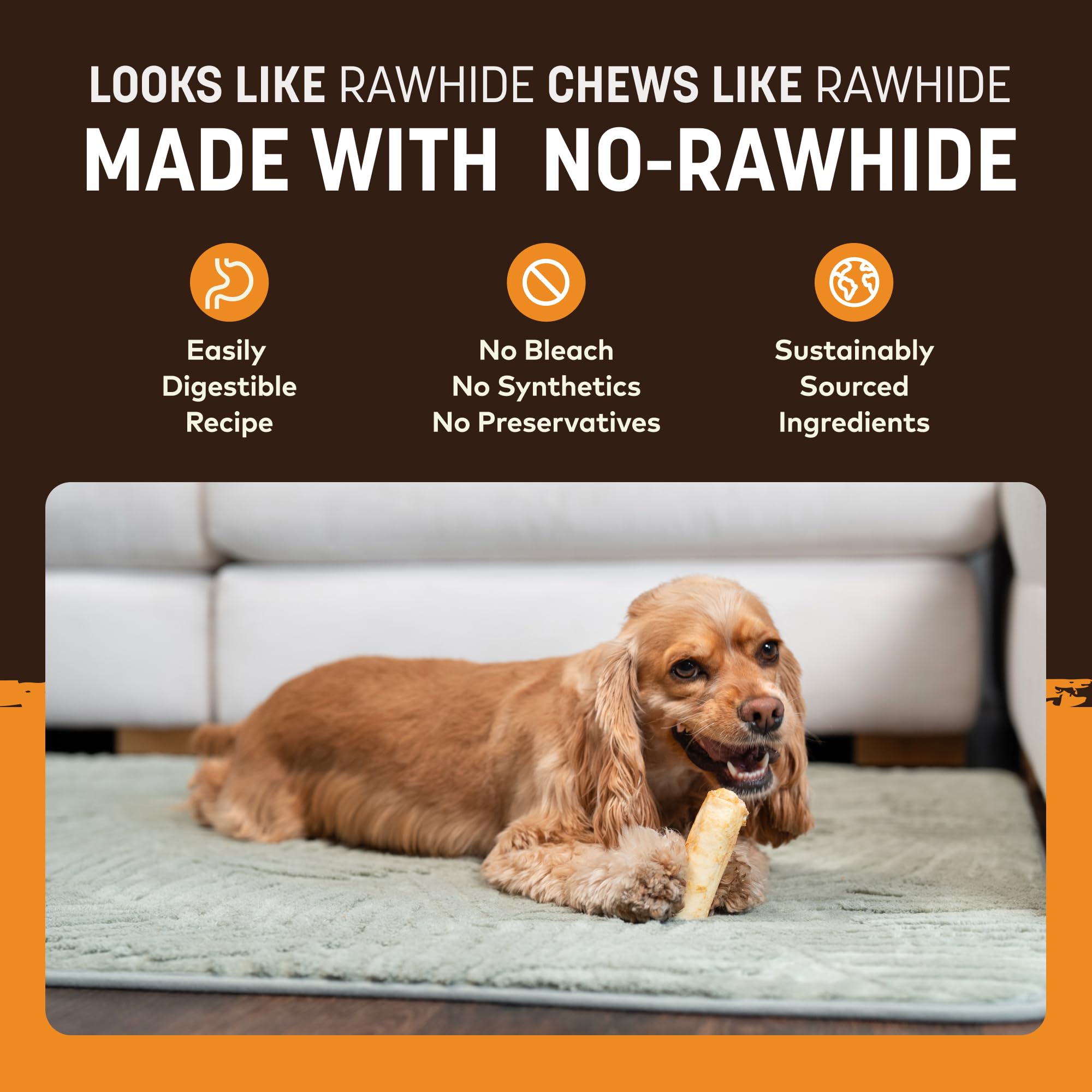 Earth Animal No Hide Chews Rolls USA-made with seven-ingredient blend for clean chewing.