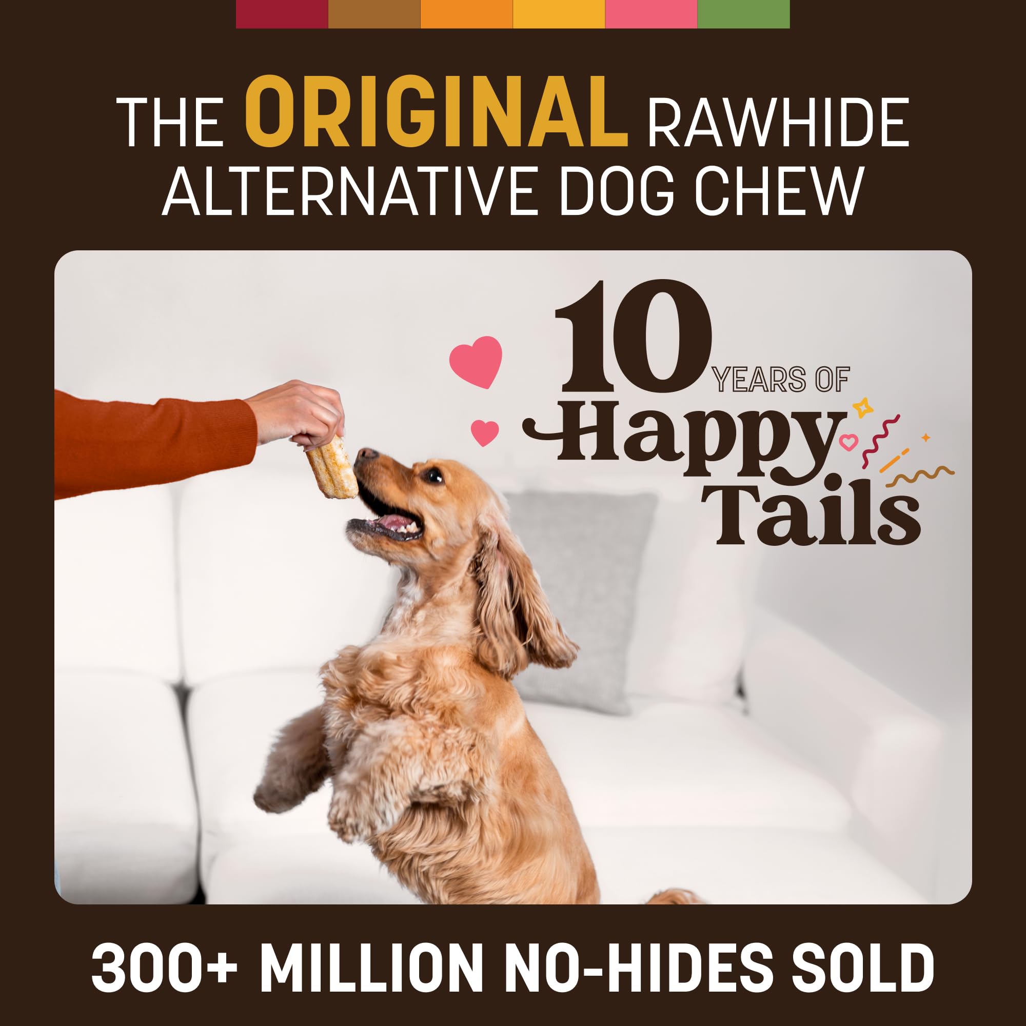 Earth Animal No Hide Chews rolls displayed on counter with peanut butter aroma enticing dogs