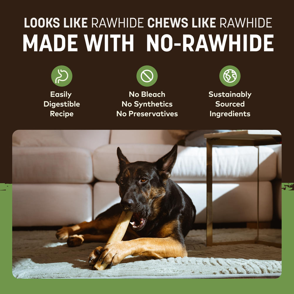 Earth Animal No Hide Chews Rolls ingredient list emphasizes pork and natural components.