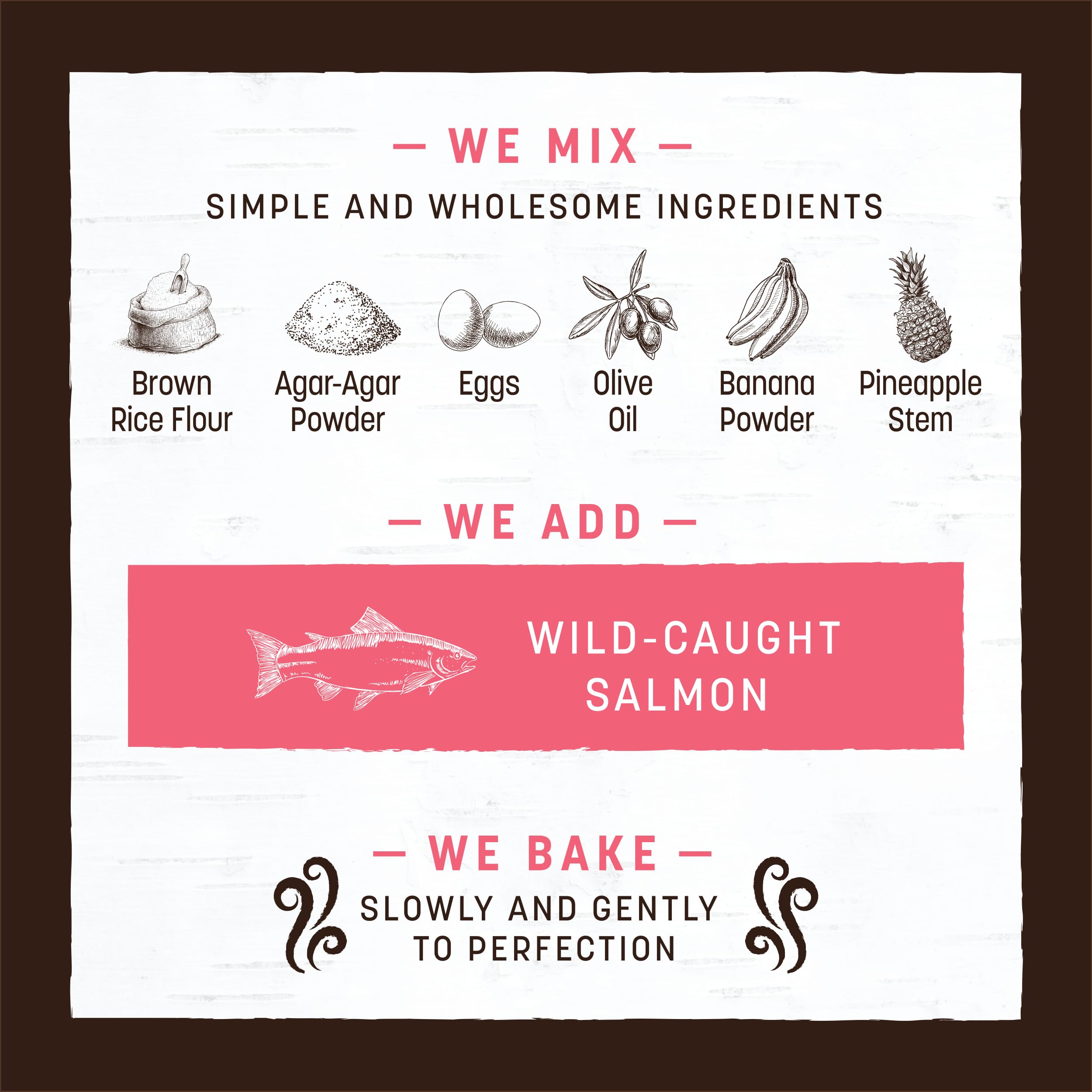 Earth Animal No Hide Chews Salmon Rolls baking process showing oven-baked texture