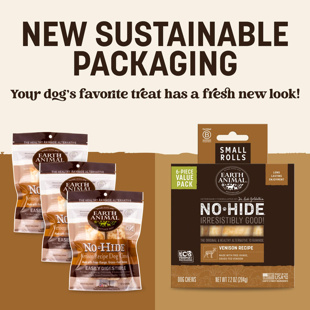 Earth Animal No Hide venison rolls closeup showing natural, long-lasting chew alternative.