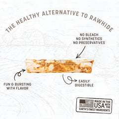 Earth Animal No Hide Rolls ingredients spread highlights digestible, protein-rich binding for chew enjoyment.