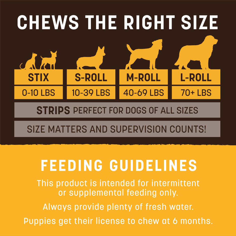Earth Animal No Hide Rolls safety closeup emphasizes supervised chewing.
