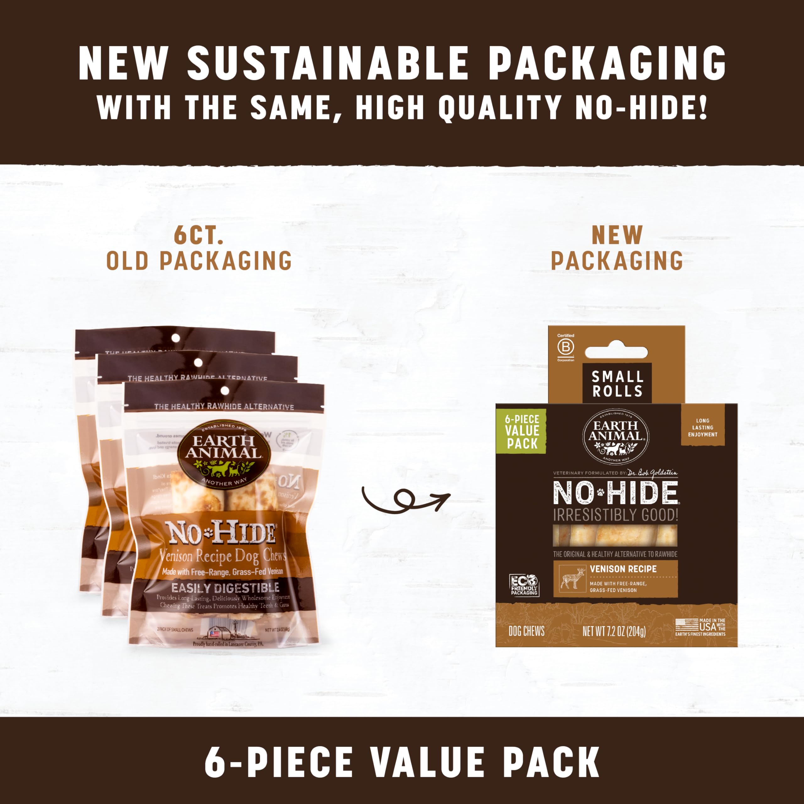 Earth Animal No-Hide Rolls venison ingredients close-up highlighting natural, digestible formula.