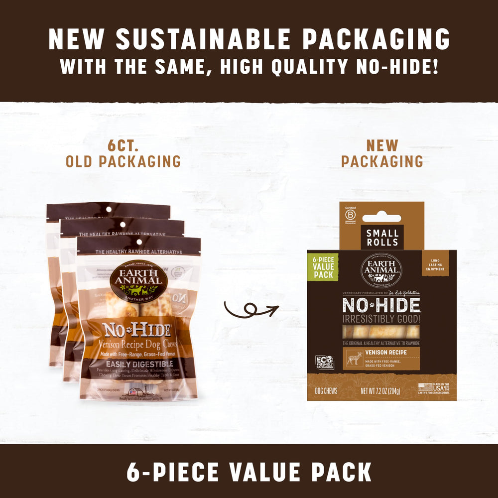 Earth Animal No-Hide Rolls venison ingredients close-up highlighting natural, digestible formula.