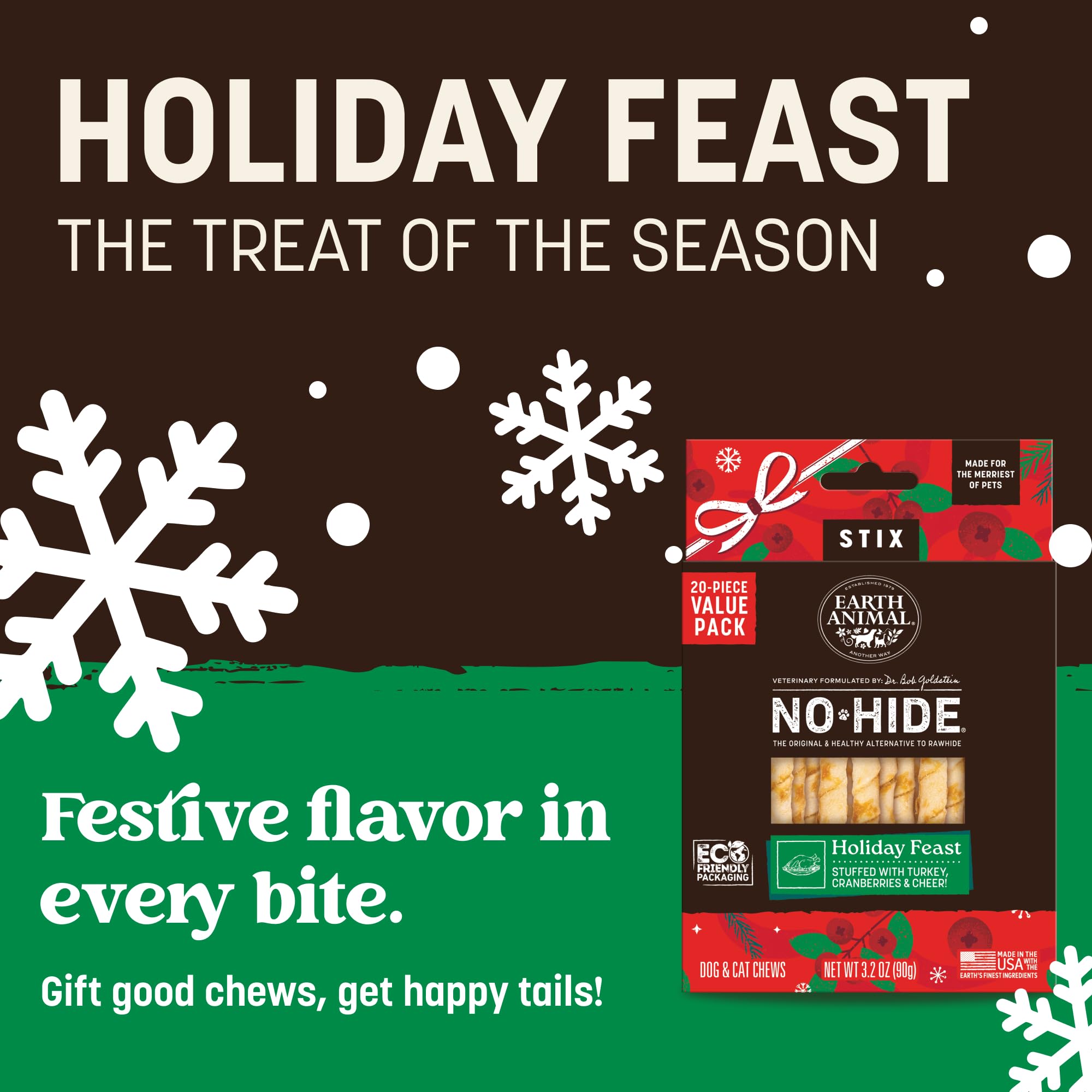Earth Animal No-Hide Stix closeup sticks highlight turkey-pumpkin-cranberry flavor.