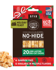 Earth Animal No-Hide Stix hero holiday pack shows long-lasting chews for small dogs.