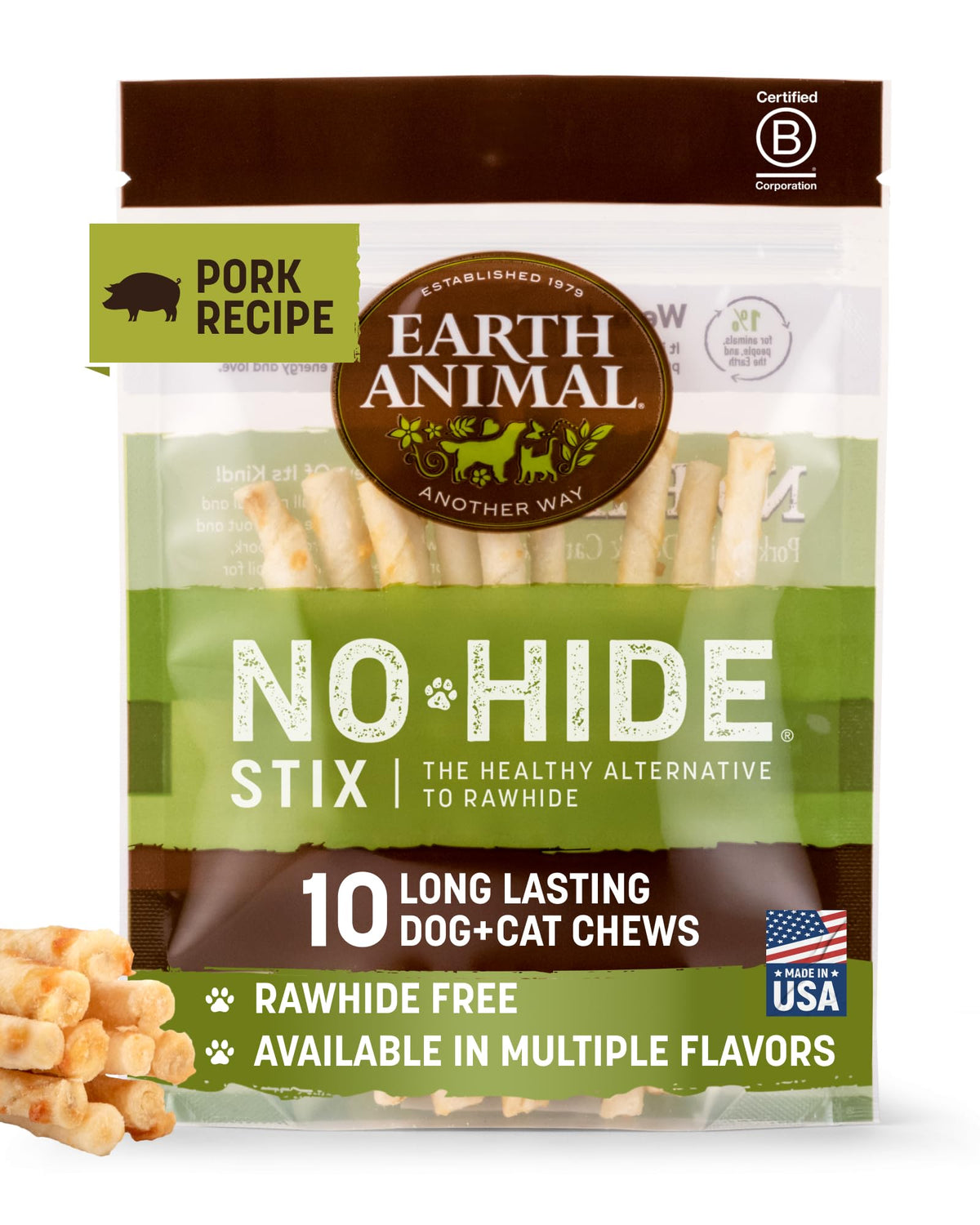 Earth Animal No Hide Stix packaging shows a ready-to-ship ten-pack for easy gifting