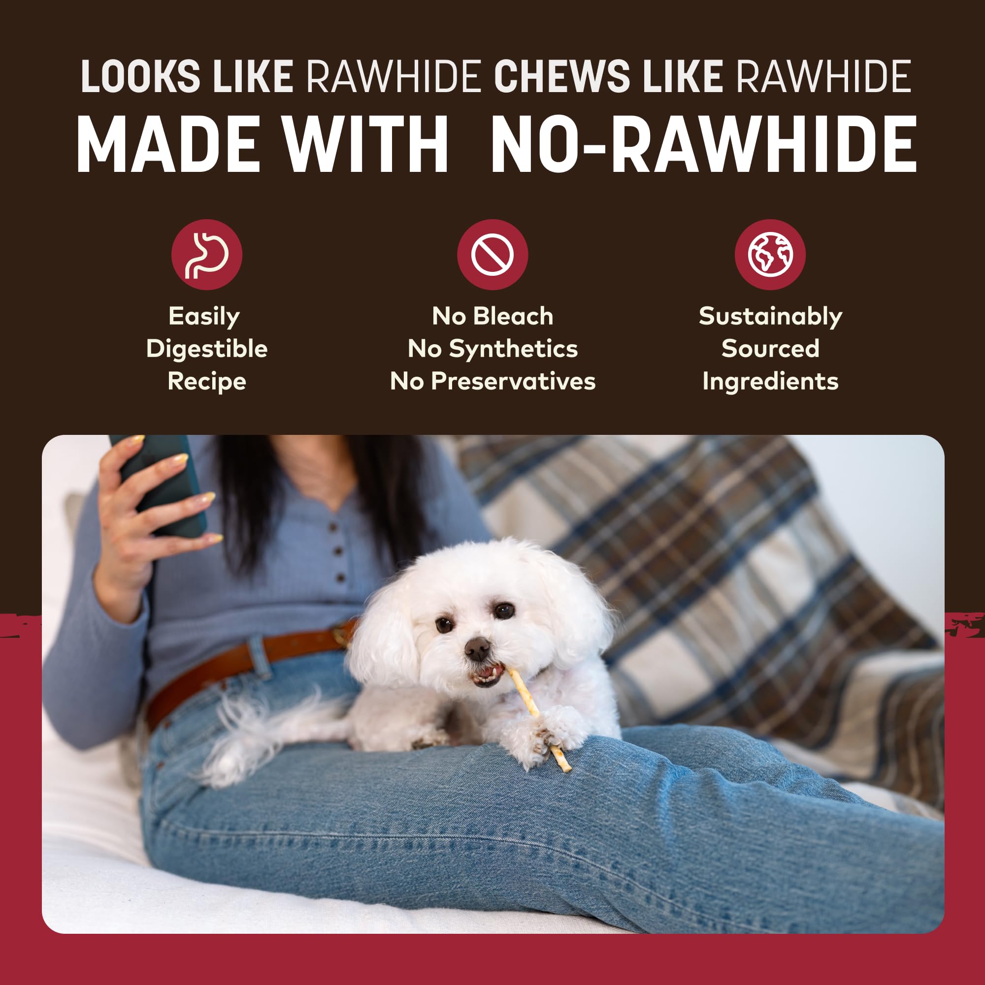 Earth Animal No Hide Stix safety closeup reminds owners to supervise