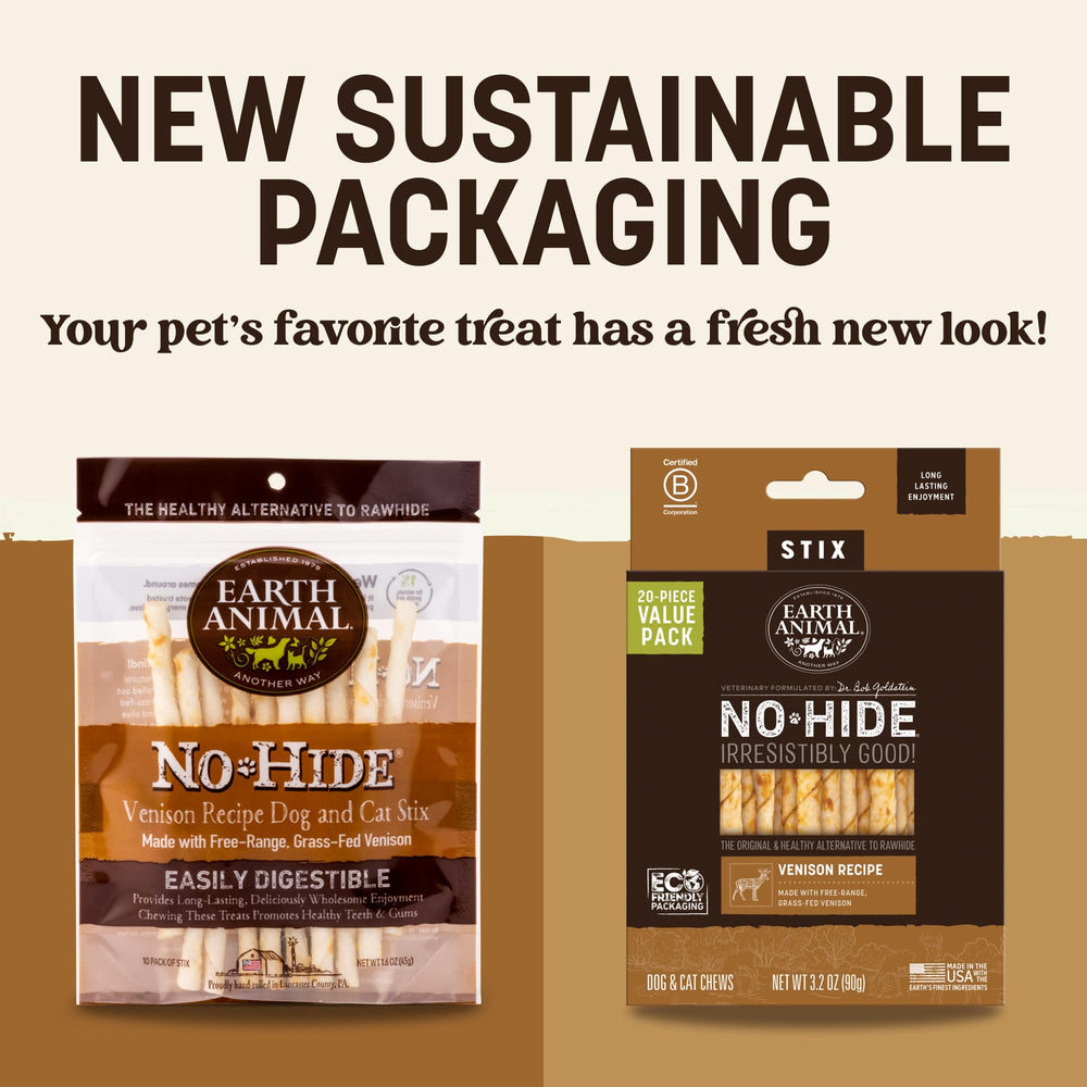 Earth Animal No Hide Stix venison closeup—natural ingredients and a digestible chew.