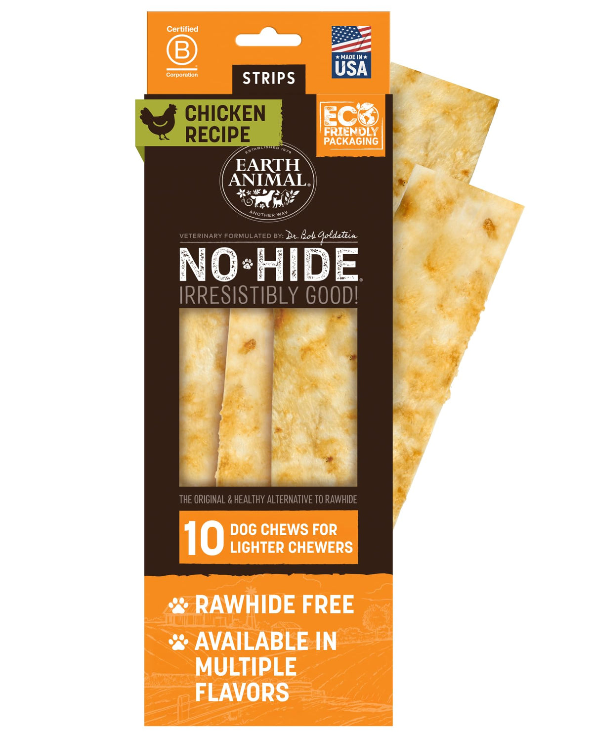 Earth Animal No Hide Strip pack—bite-size chews ideal for teeth and gums care.