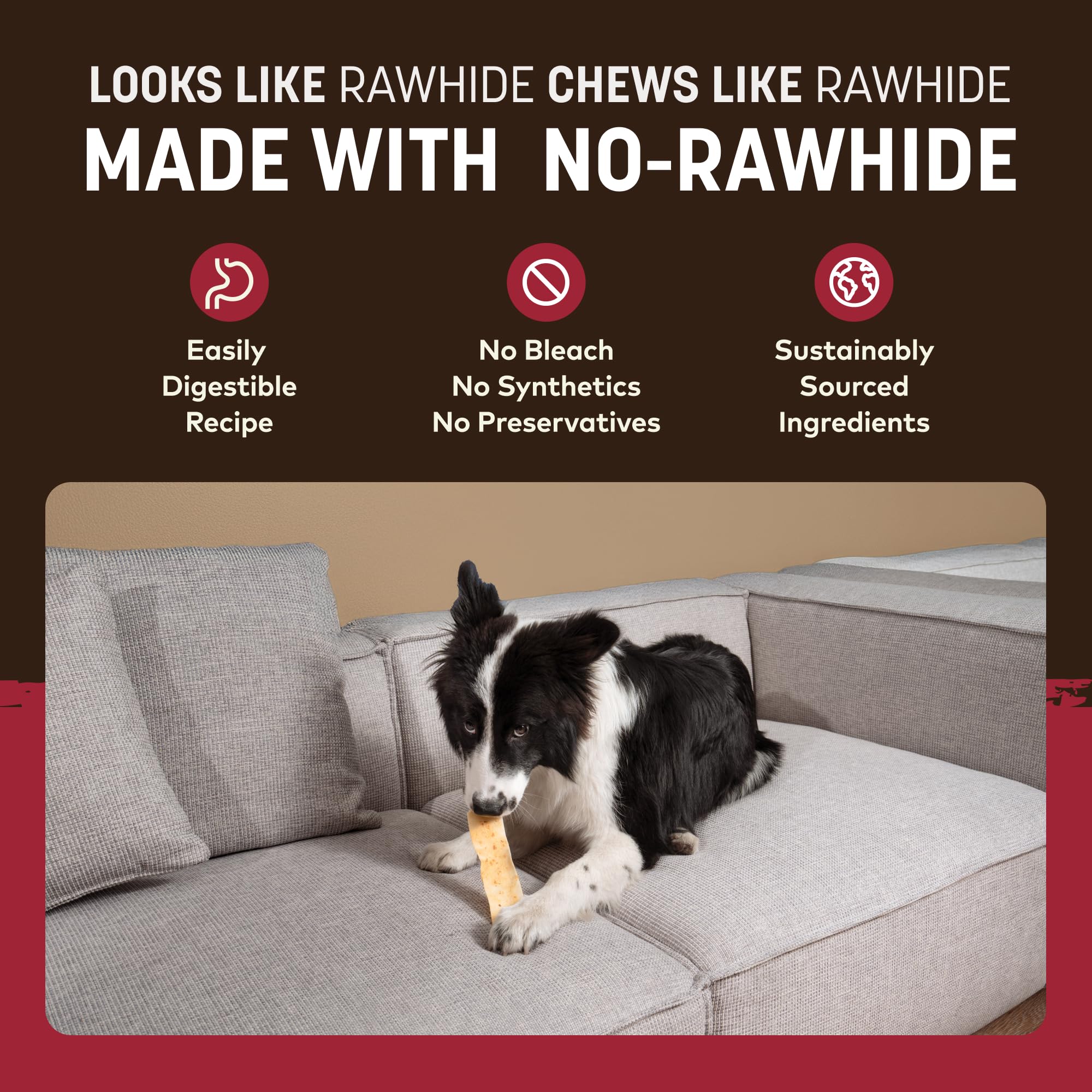 Earth Animal No Hide Strips beef dog-chewing action conveys safe chewing