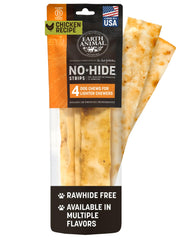 Earth Animal No Hide Strips front pack, convenient quick-snack for dogs.