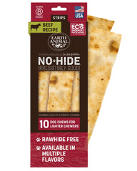 Earth Animal No-Hide Strips package view—digestible dog chew.