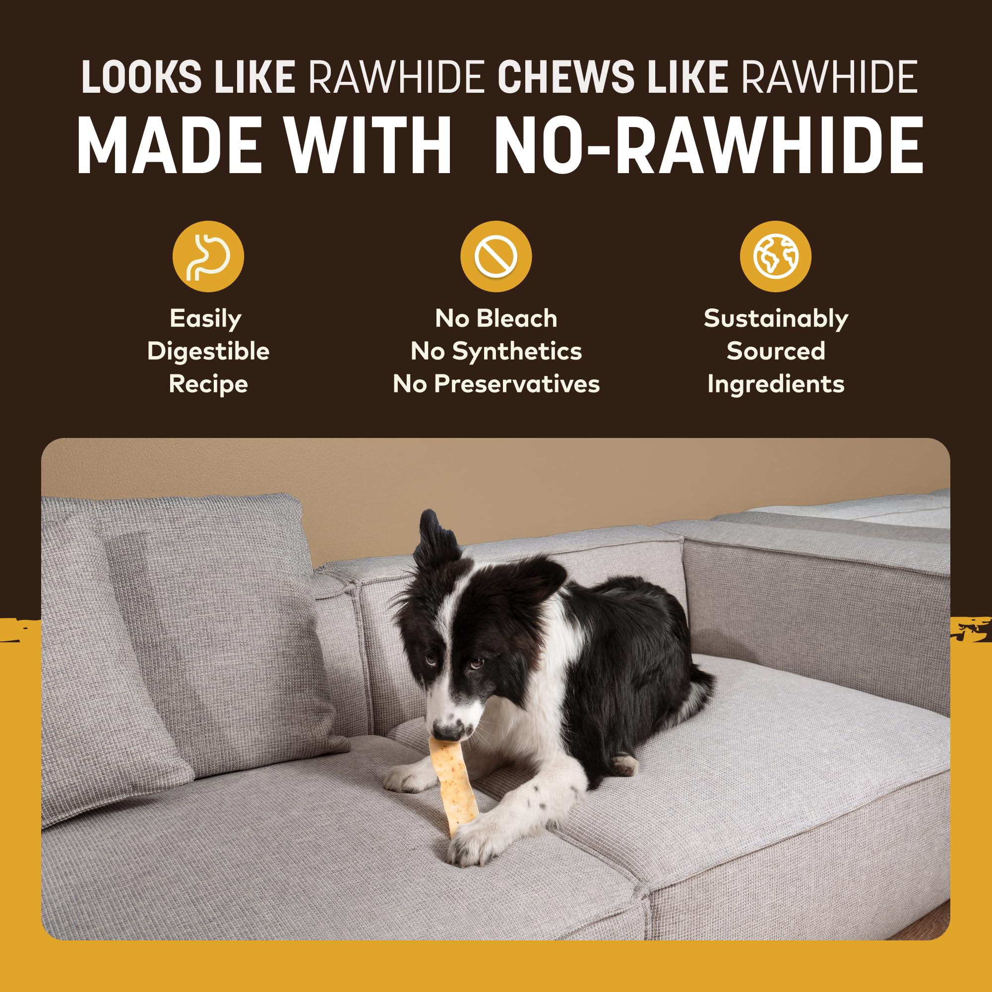 Earth Animal No Hide Strips dog chewing action demonstrates a safe, teeth-friendly reward during training.