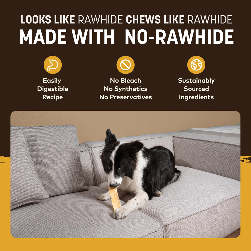 Earth Animal No Hide Strips dog chewing action demonstrates a safe, teeth-friendly reward during training.