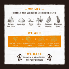 Earth Animal No-Hide Strips simple ingredients graphic emphasizes natural proteins and baked texture.