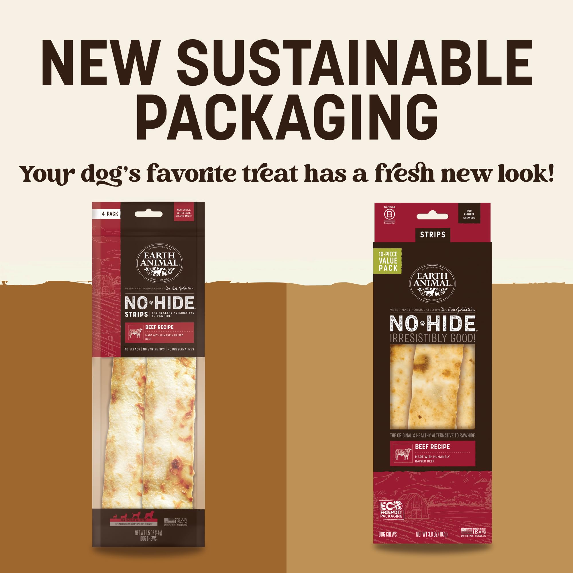 Earth Animal No-Hide Strips texture closeup—natural beef chew.