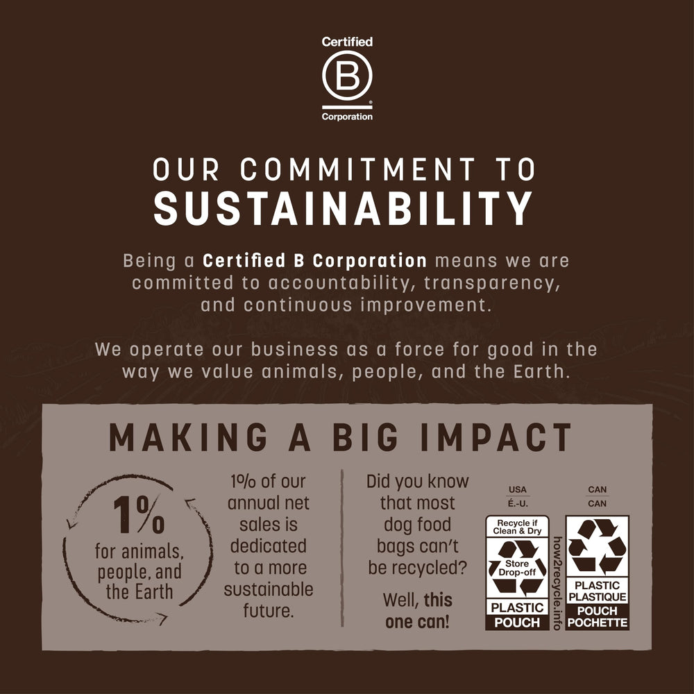 Earth Animal Wisdom air-dried dog food b-corp commitment badge.