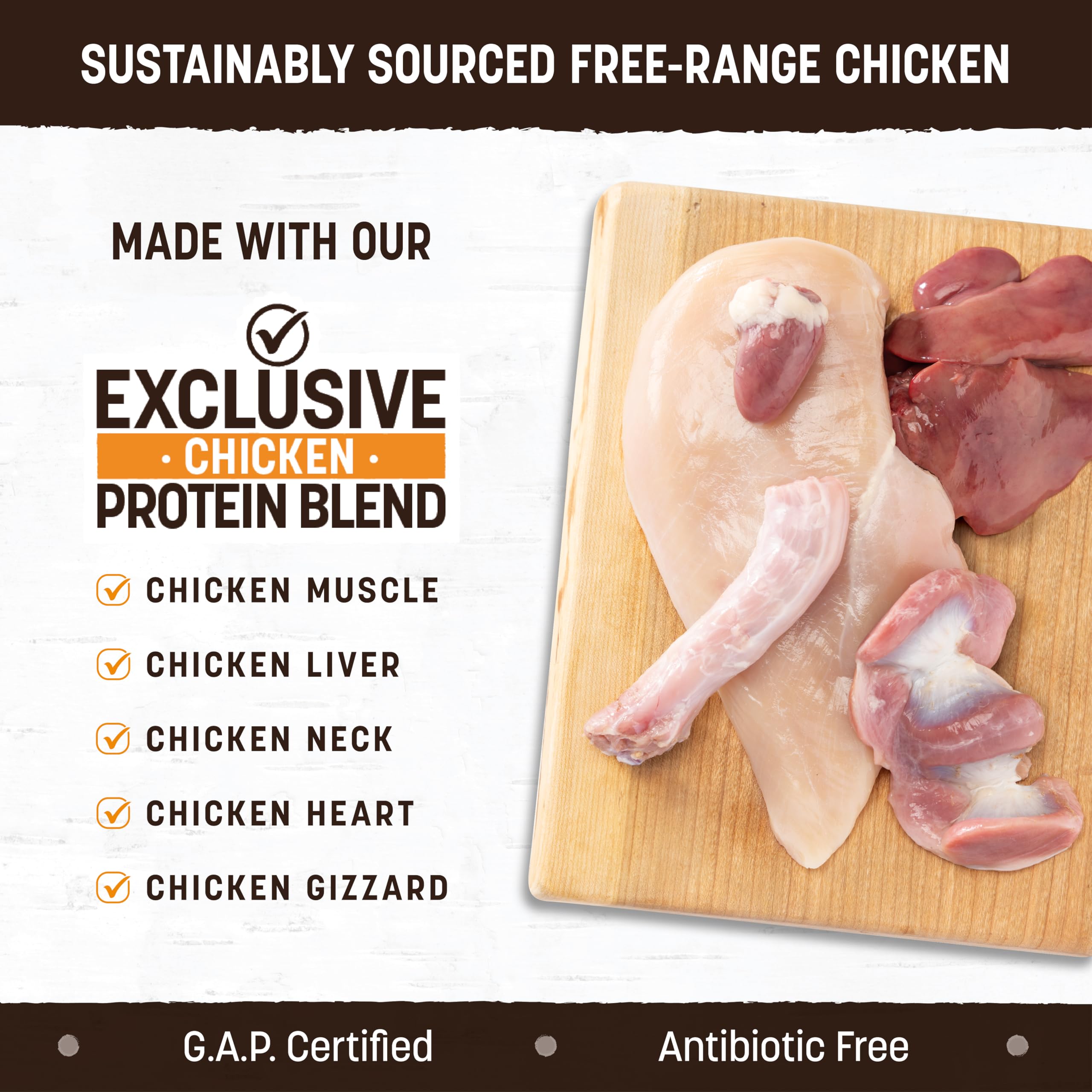 Earth Animal Wisdom air dried dog food organ meat close-up features real protein sources.