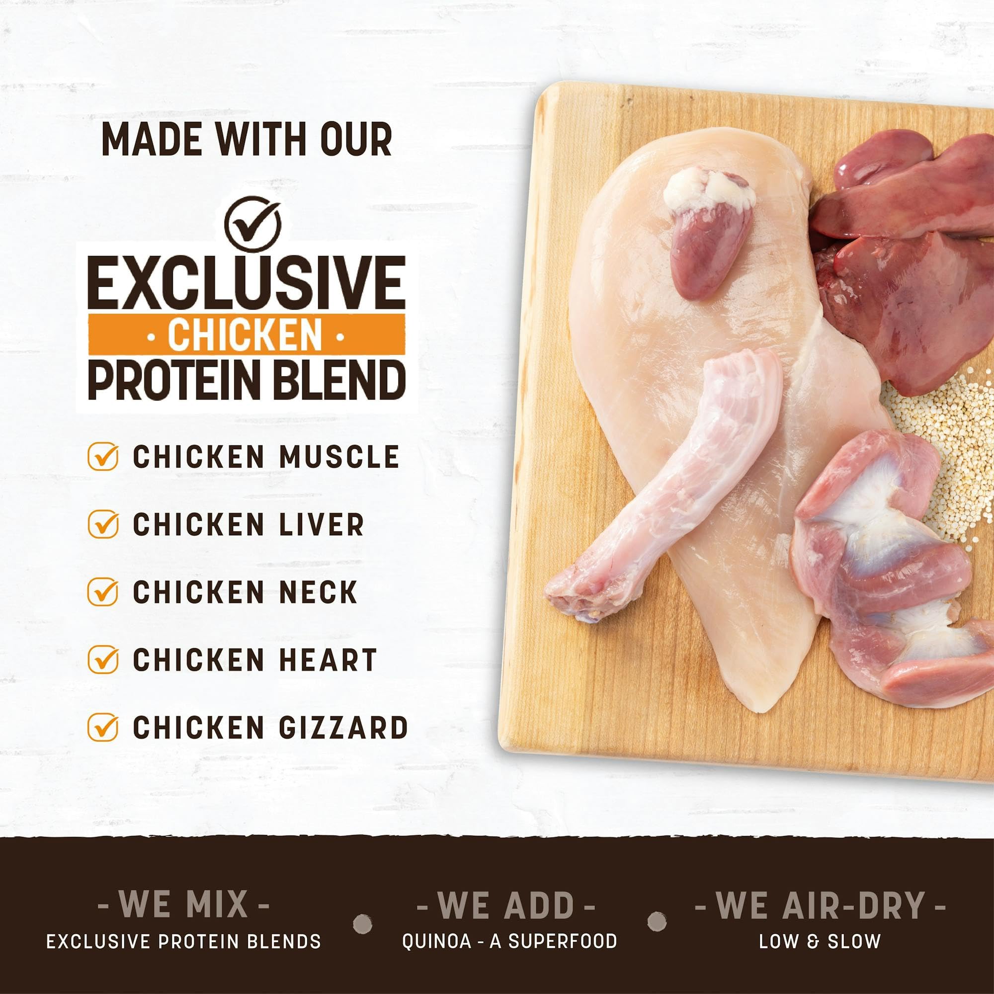 Earth Animal Wisdom air dried jerky chicken ingredients label highlights GAP proteins.