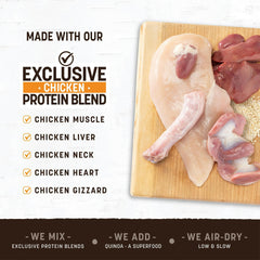 Earth Animal Wisdom air dried jerky chicken ingredients label highlights GAP proteins.