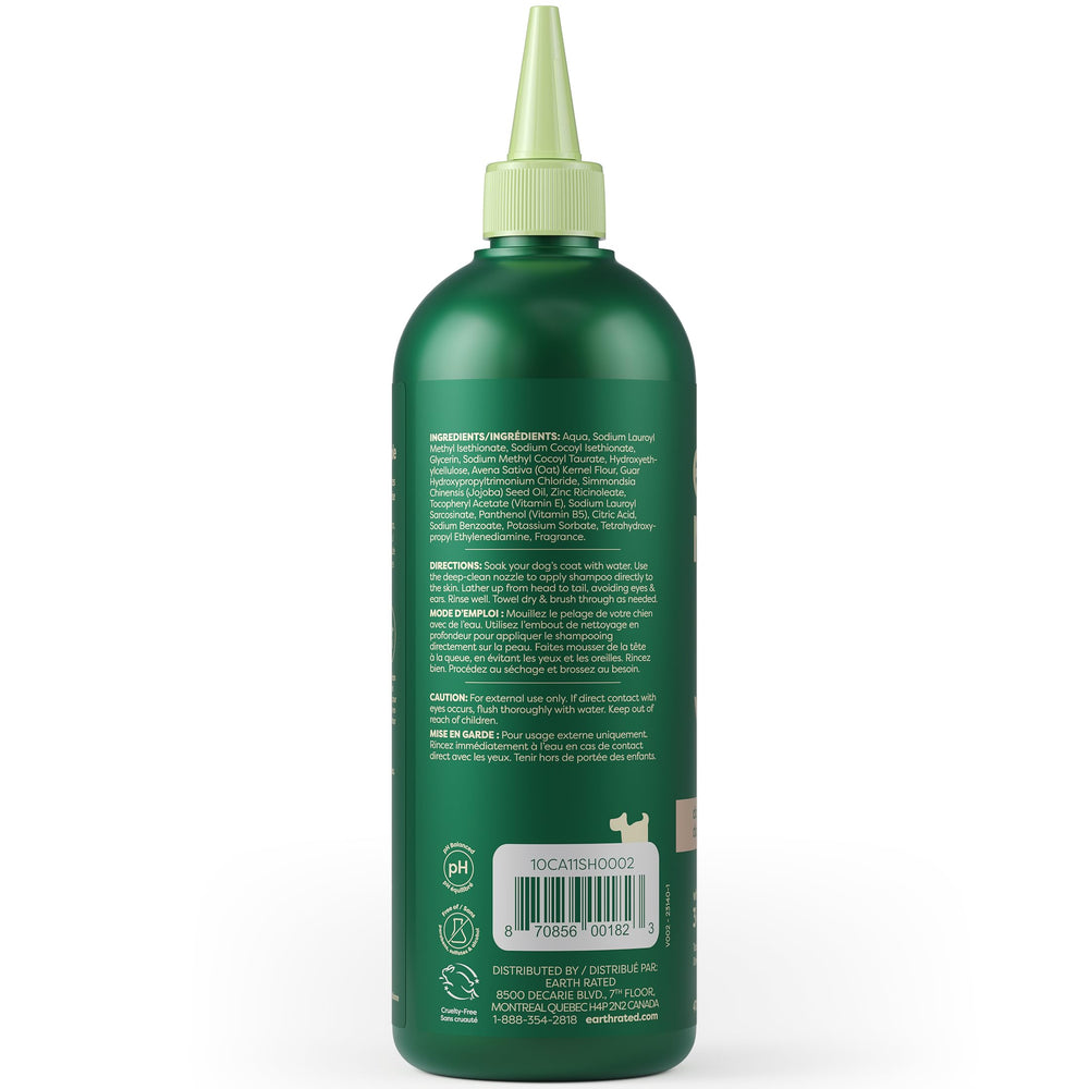 Earth Rated argan oil soothing formula shown on pet fur close-up.