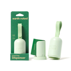 Earth Rated Dog Poop Bag Holder dispenser shows durable design for easy pickups on walks.