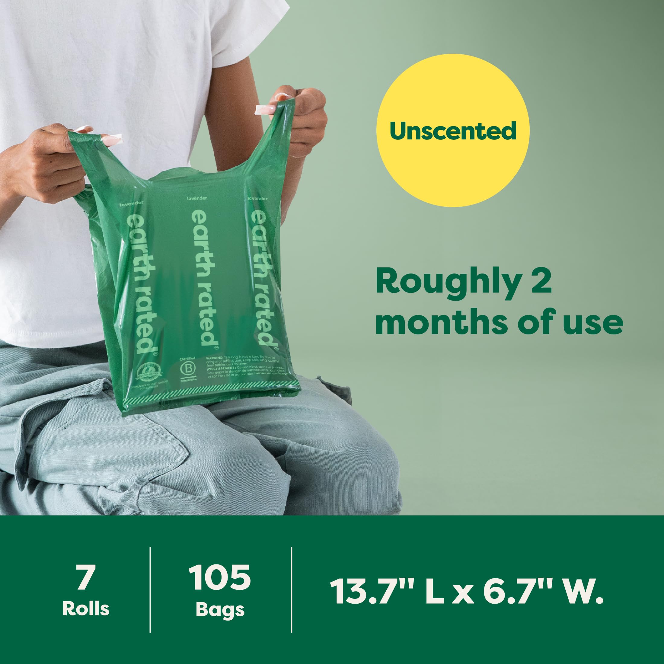 Earth Rated unscented leak-proof bags protect messes cleanly.