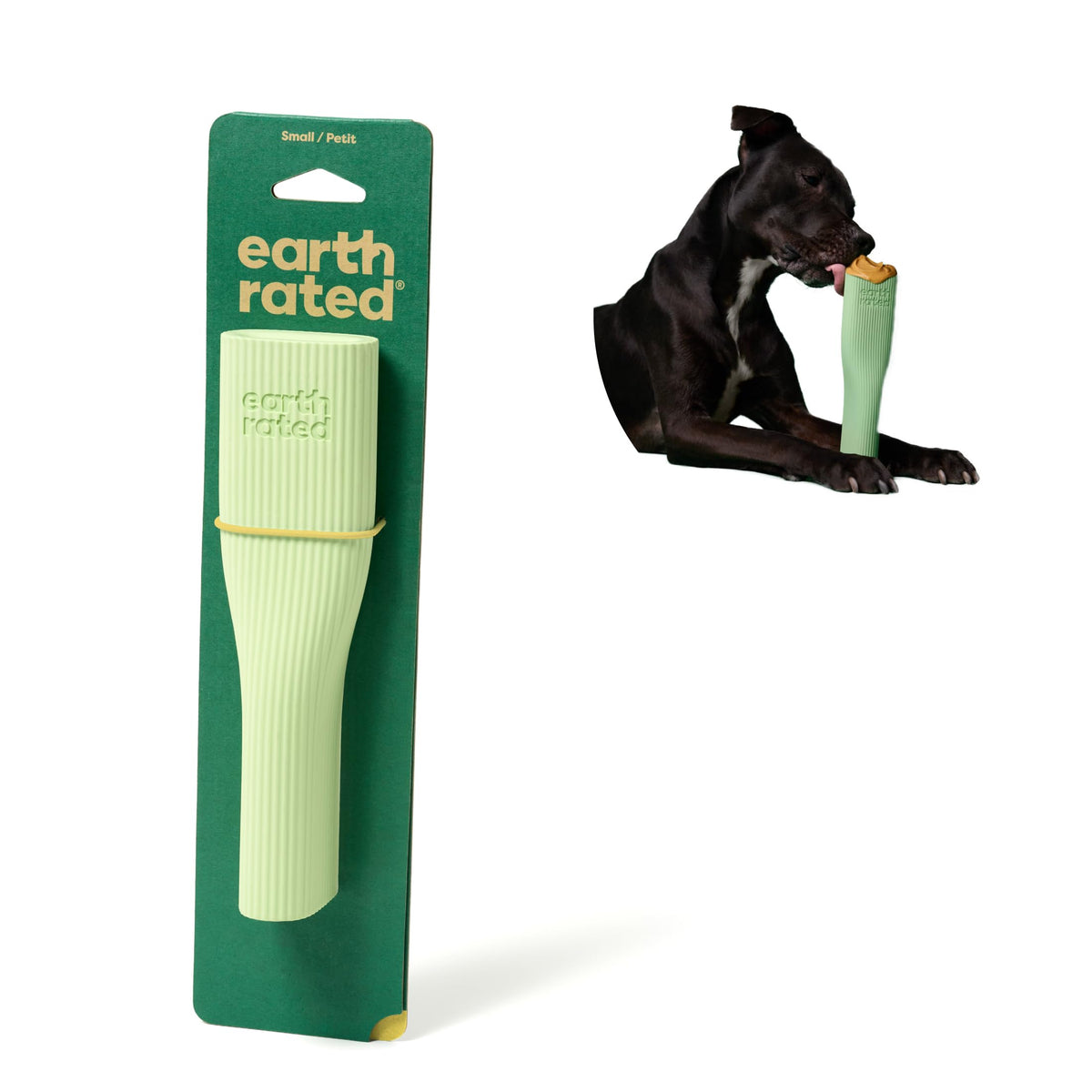 Earth Rated dog toy enrichment bone grip demonstrates paw-friendly interactive play and boredom relief.