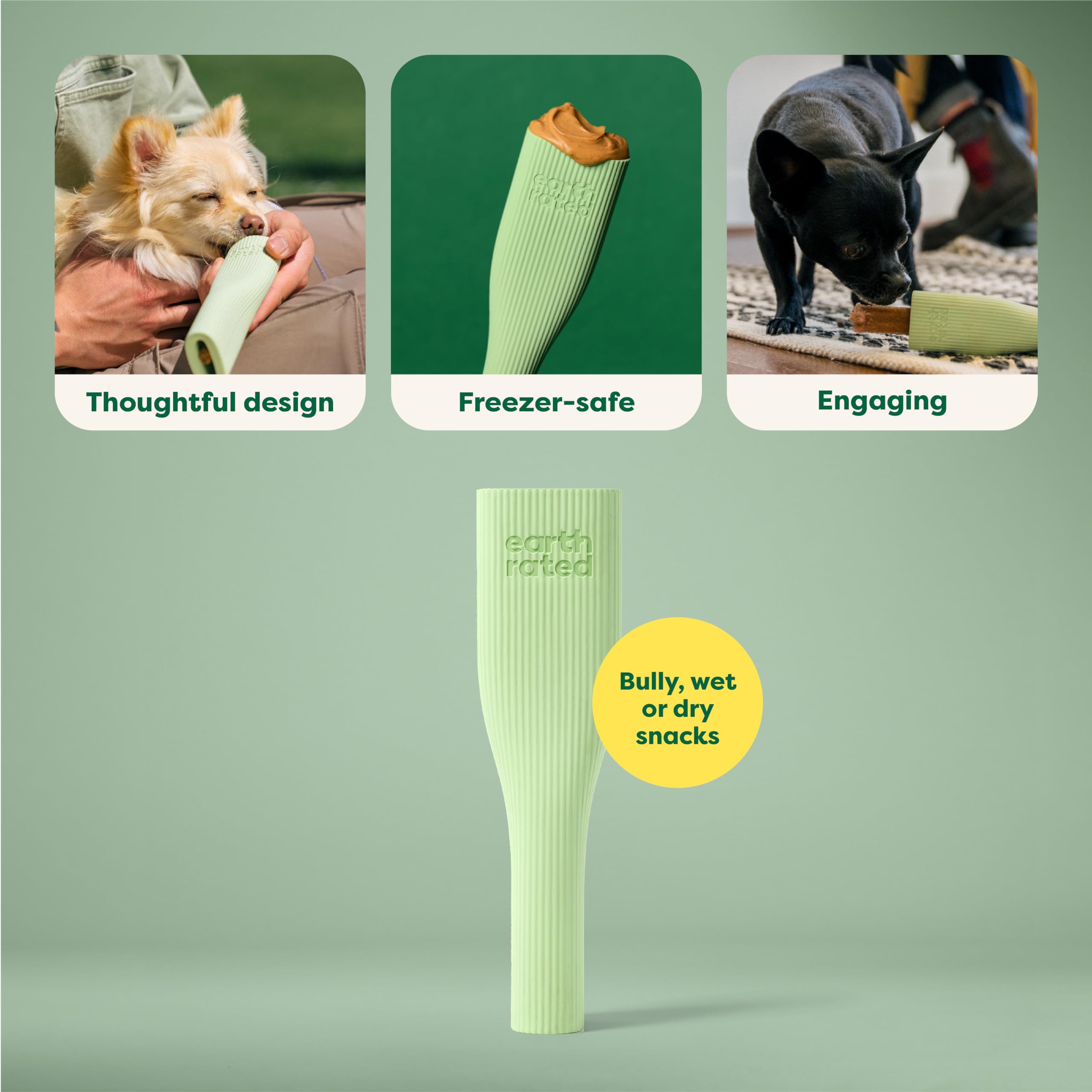 Earth Rated dog toy ergonomic ribbed design supports easy grip during chews.
