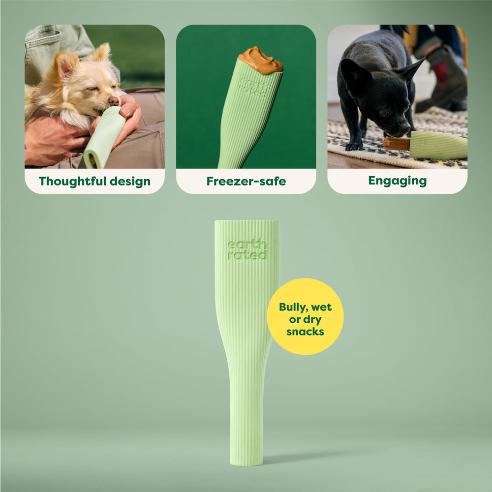 Earth Rated dog toy ergonomic ribbed design supports easy grip during chews.