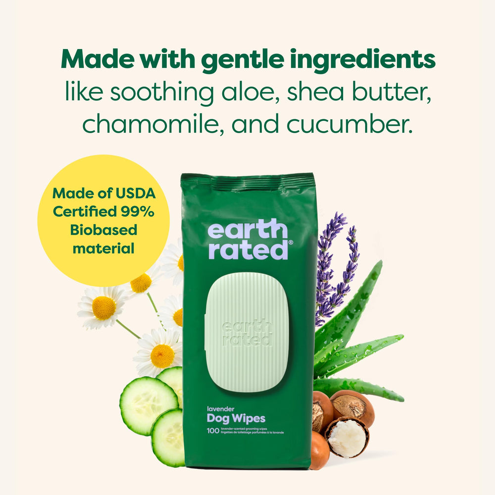 Earth Rated aloe-shea chamomile ingredients support soothing cleansing for pets.