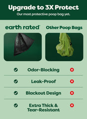 Earth Rated durable thick multi-layer poop bags resist tearing during cleanup