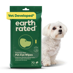 Earth Rated Vet-Developed Eye Wipes packaging for fragrance-free care.