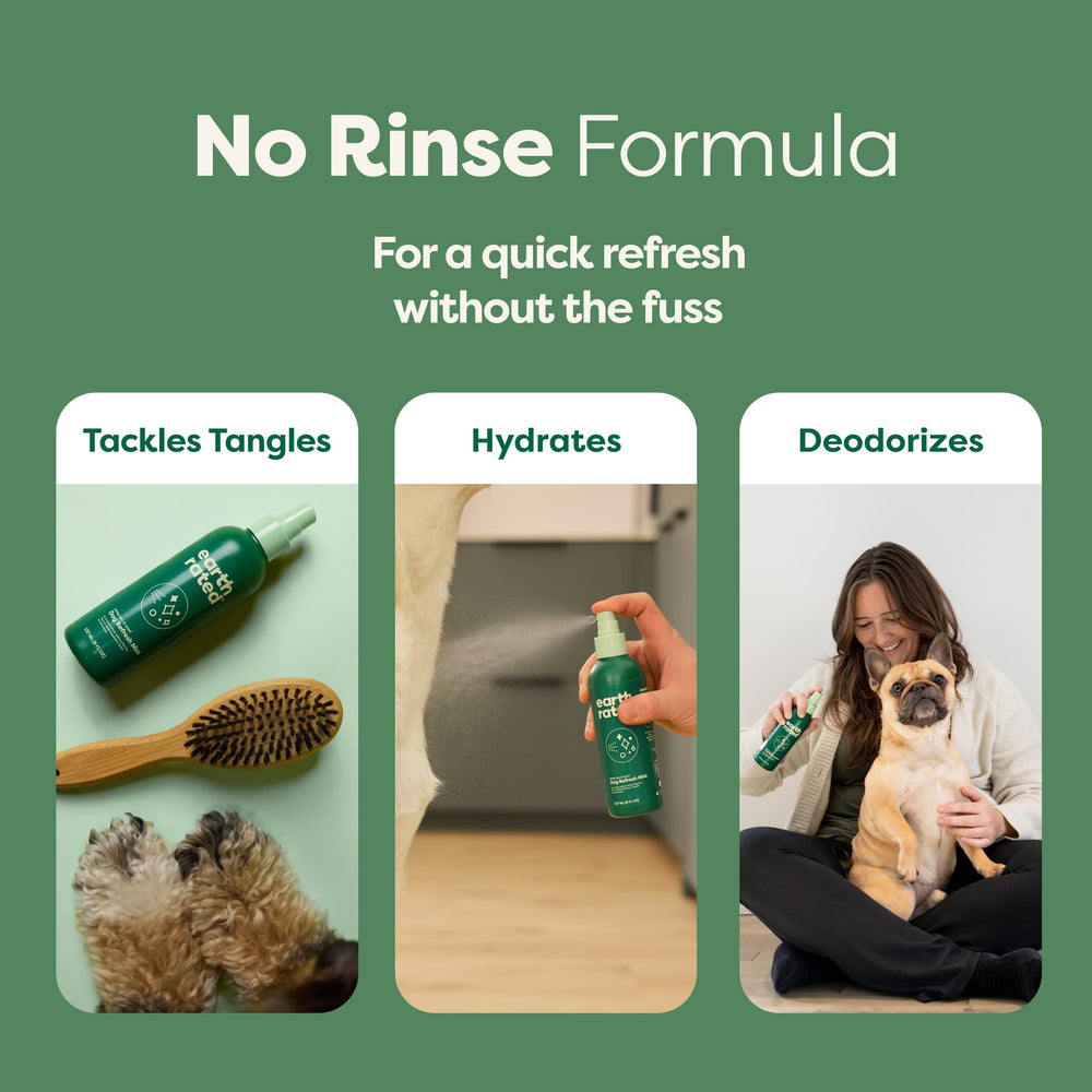 No-rinse foam being massaged into a dog's coat for conditioning.