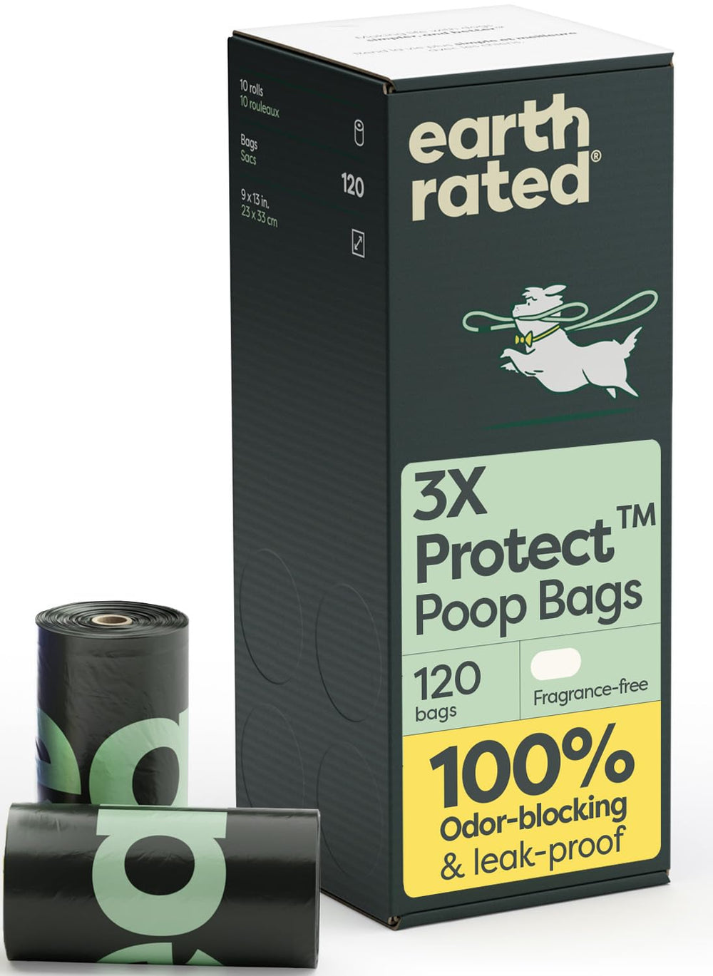 Earth Rated odor-blocking poop bags with 3x Protect conceal smells during walks