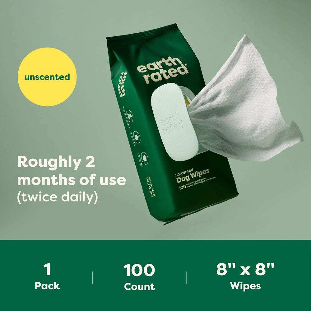 Earth Rated Pet Wipes 8x8 inch size image shows ample surface for full clean