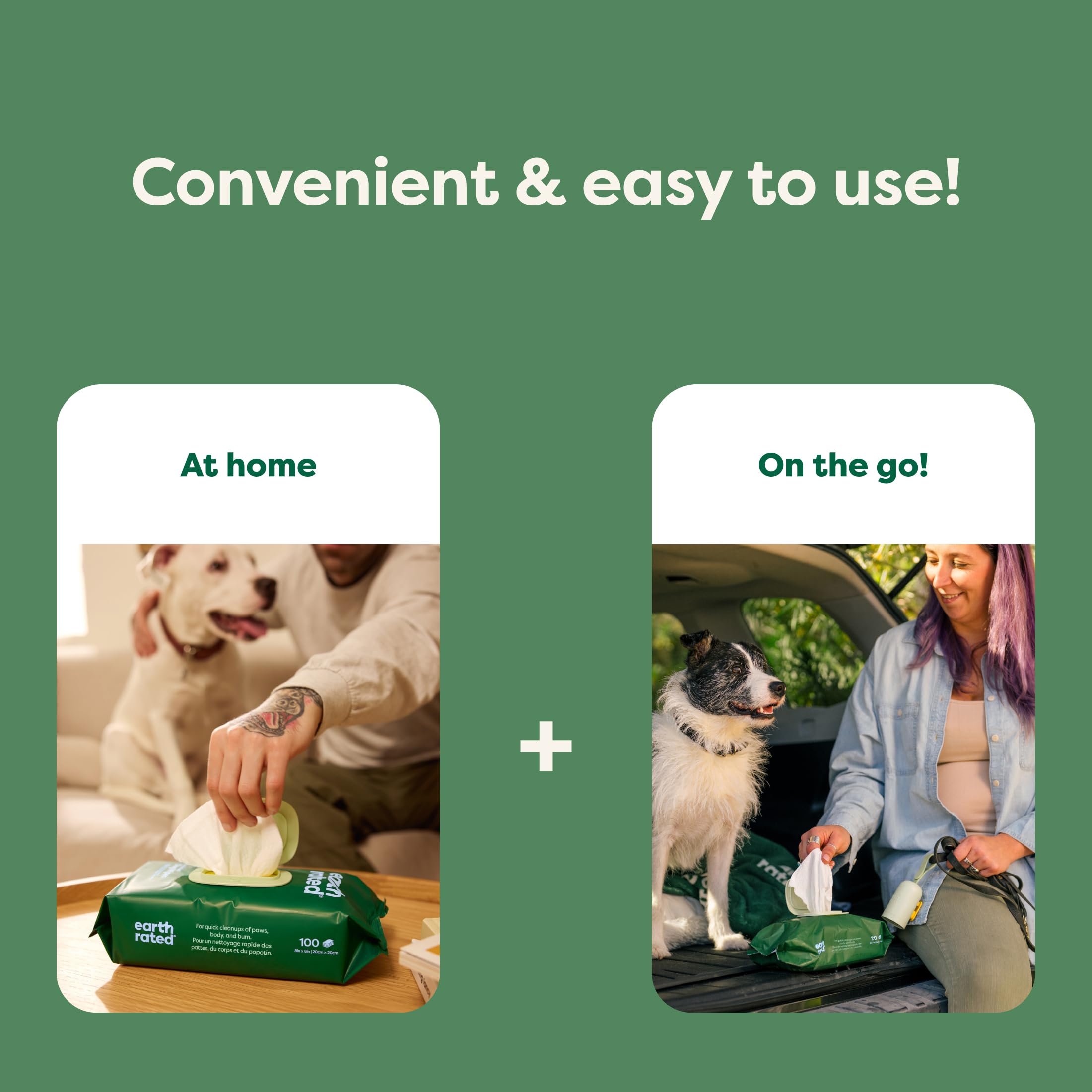 Earth Rated Pet Wipes clean paws after outdoor walks